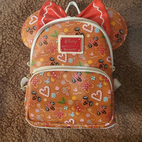 NWT Disney Mickey Minnie Christmas Gingerbread Loungefly Backpack with EARS